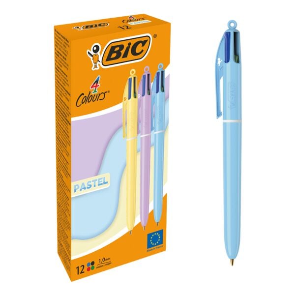 12x Stylo-bille plusieurs couleurs BIC 4 Colours Pastel, convenant aux documents officiels