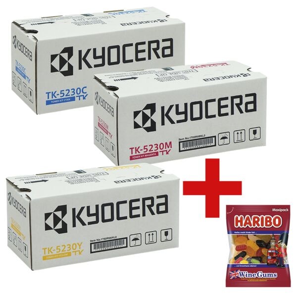 Kyocera Lot de 3 cartouches de toner  TK-5230 CMY  avec bonbons glifis  Wine Gums 