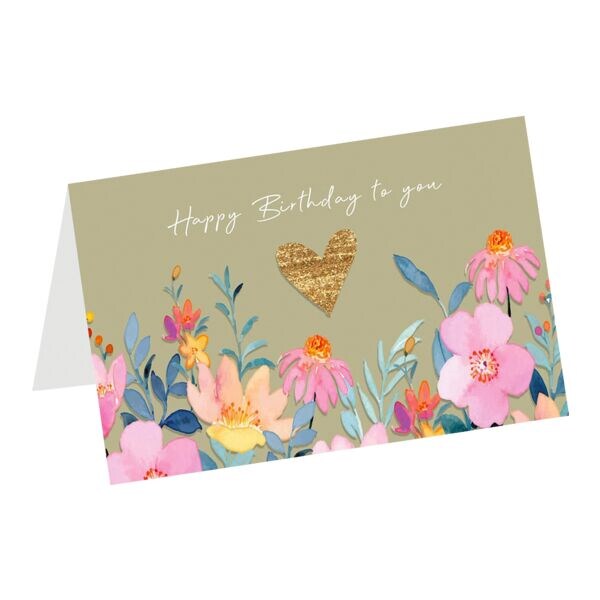 carte d’anniversaire LUMA KARTENEDITION Happy Birthday to you fleurs peintes, format spcial, avec enveloppe, 1 pice(s)