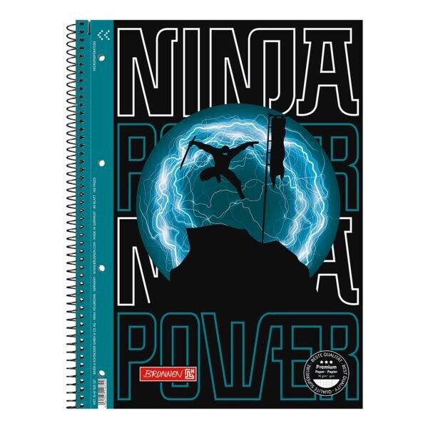 Brunnen cahier  spirale Premium Ninja Power A4  carreaux, 80 feuille(s)