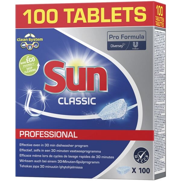 Sun Lot de 100 tablettes lave-vaisselle « Pro Formula Classic Professional » Sun Lot de 100 tablettes lave-vaisselle « Pro Formula Classic Professional »