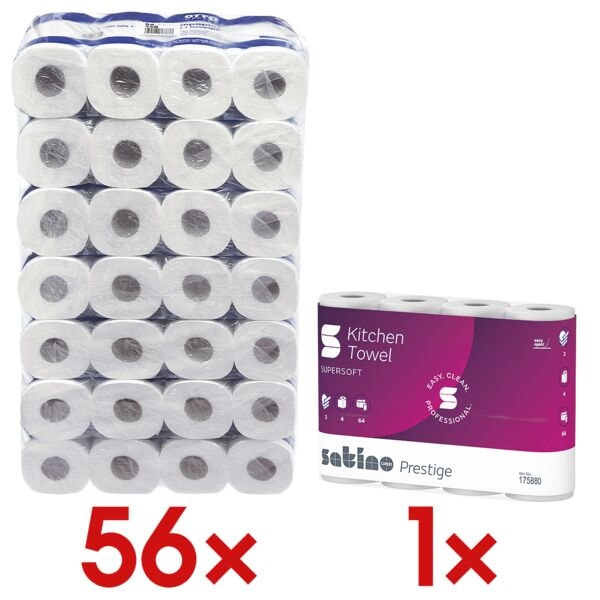 OTTO Office papier toilette 3 paisseurs, blanc - 56 rouleaux (7 paquets de 8 rouleaux) avec Rouleaux d'essuie-tout triple paisseur, 4 rouleaux