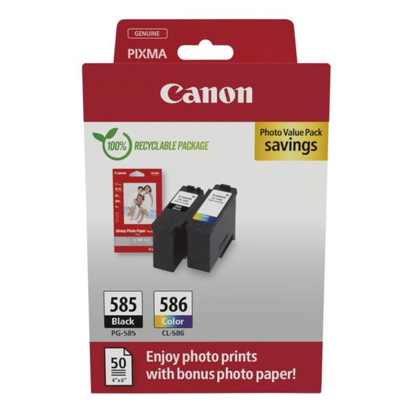 Canon Value Pack : lot de cartouches d'encre  PG-585 & CL-586  avec 50 feuilles de papier photo 10x15 cm