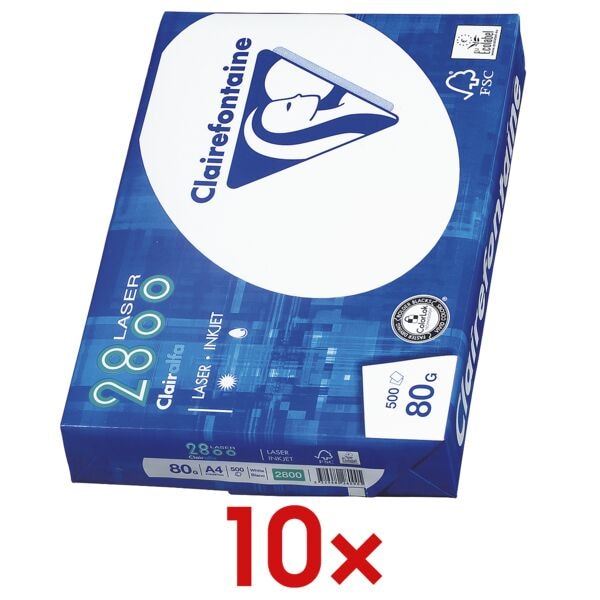 10x Papier imprimante multifonction A4 Clairefontaine 2800 - 5000 feuilles au total, 80g/m² 10x Papier imprimante multifonction A4 Clairefontaine 2800 - 5000 feuilles au total, 80g/m²