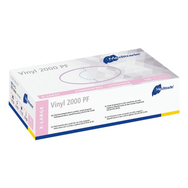 100 MEDITRADE gants jetables Vinyl® 2000 PF vinyle, Taille XL blanc
