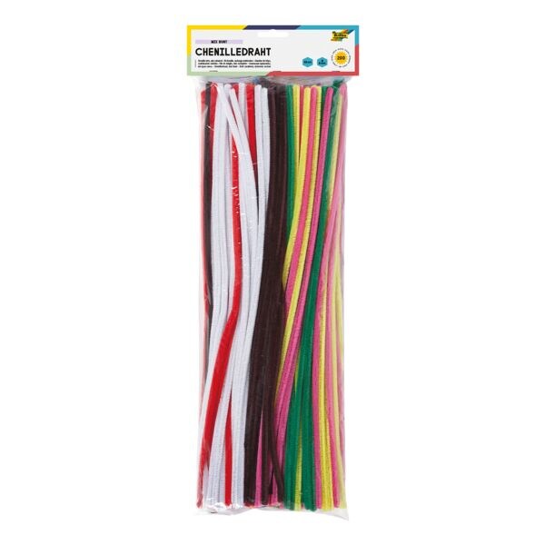 folia Paquet de 200 fils de chenille  colors assortis   8 mm 10 couleurs