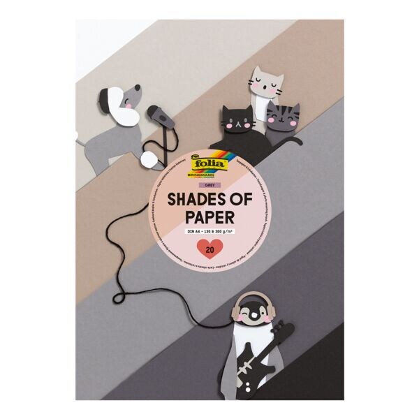 folia Papier cartonn couleur  Shades of Paper Grey  A4 20 feuilles 130 g/m + 300 g/m