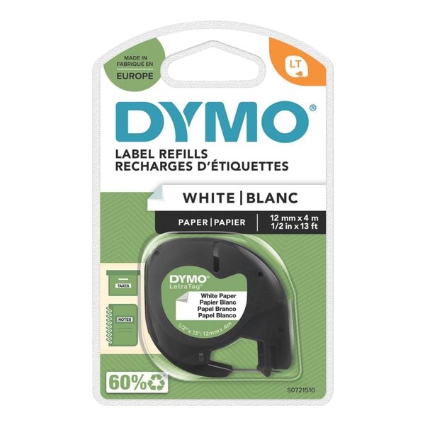DYMO Ruban pour titreuse LetraTAG  91220  12 mm x 4 m