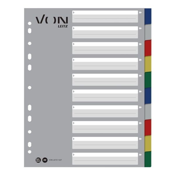 VON by Leitz intercalaires, A4 extra large, neutre 10 divisions, gris / onglets multicolores