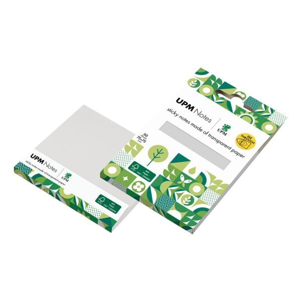 UPM bloc de notes repositionnables Transparent Notes 5654-00 7,5 x 7,5 cm, 50 feuilles au total, transparent