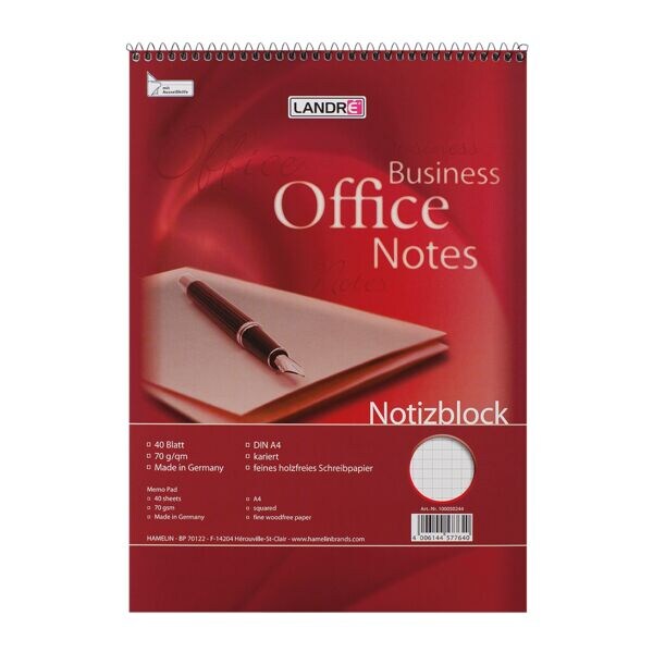 Landr� Bloc-notes � spirale, A4, � carreaux, 40 feuille(s)