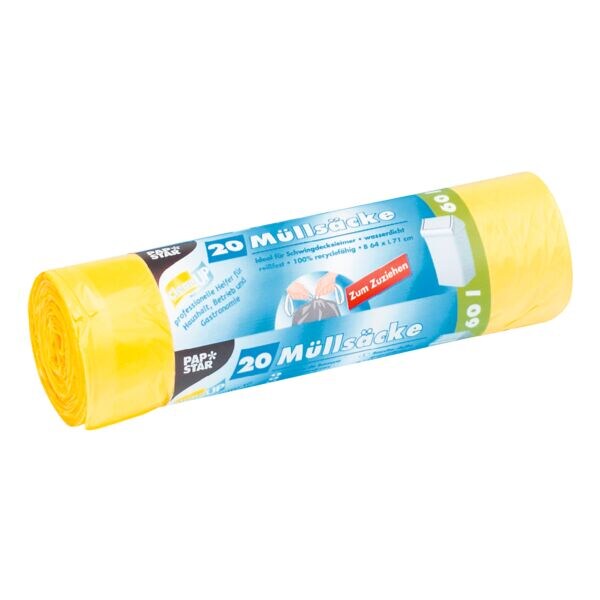 Papstar sacs poubelle avec lien coulissant 60 L jaune 20 pièce(s)