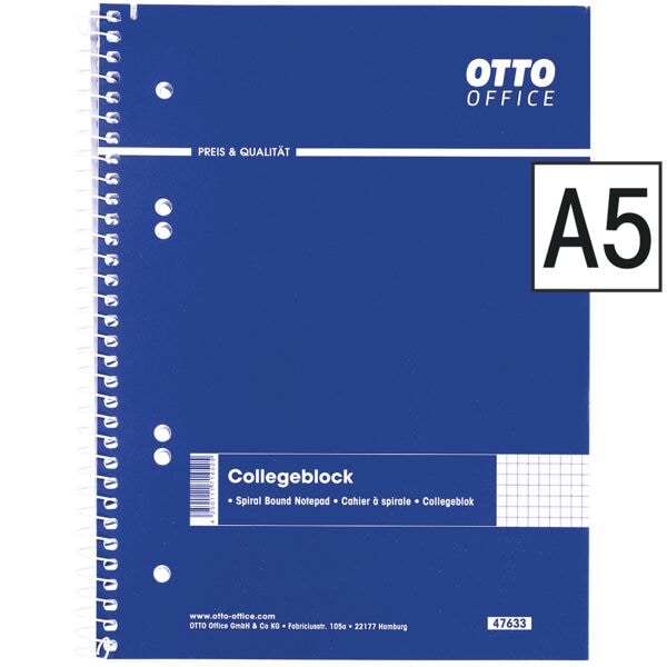 OTTO Office cahier  spirale Standard A5  carreaux, 80 feuille(s)