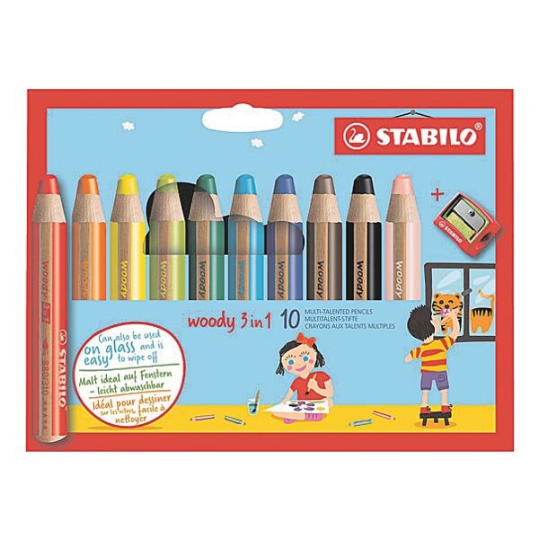 STABILO Paquet de 10 crayons de couleur  Woody 3 in 1 