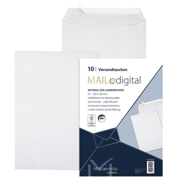 Mailmedia 10 pochettes d'expdition imprimables avec imprimante laser Topstar, C4 sans fentre