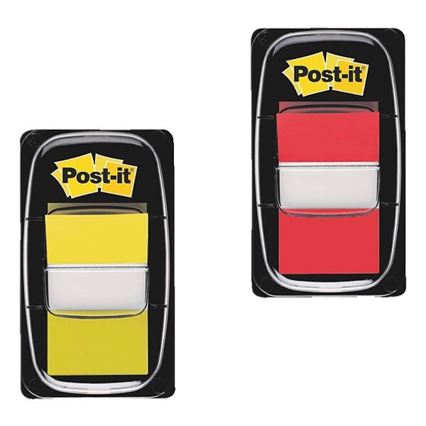 Post-it Index marque-page repositionnables Index 43,2 x 25,4 mm, plastique rouge et jaune