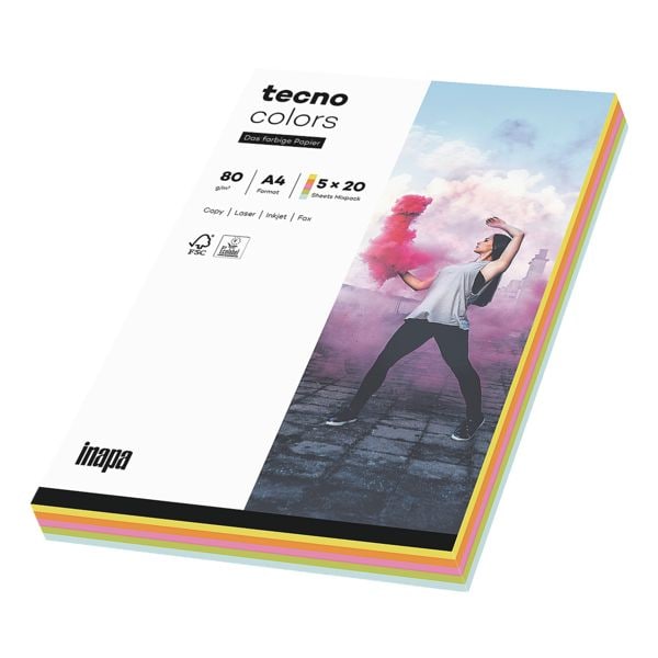 Papier imprimante multifonction A4 Inapa tecno Rainbow / tecno Colors - 100 feuilles au total