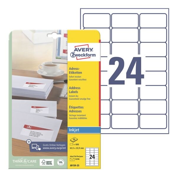 Avery Zweckform Paquet de 600 tiquettes adresse  J8159-25 