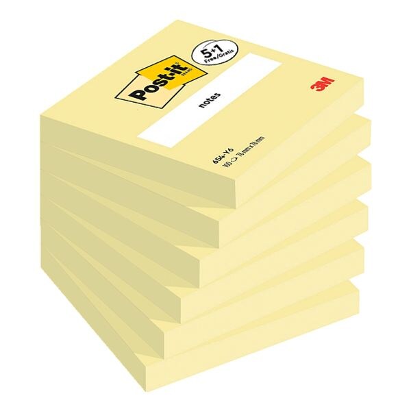5+1 Post-it Notes bloc de notes repositionnables Notes 654 7,6 x 7,6 cm, 600 feuilles au total, jaune