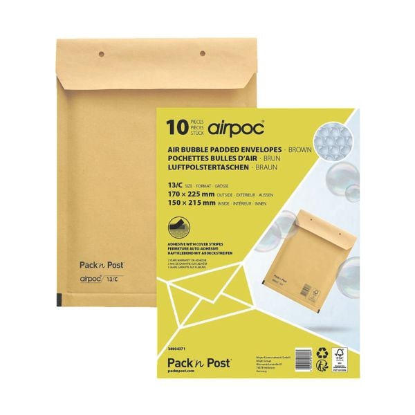 Mailmedia 10 pice(s) pochettes d'expdition -  bulles Airpoc 13/C, 17x22,5 cm, en petit paquet