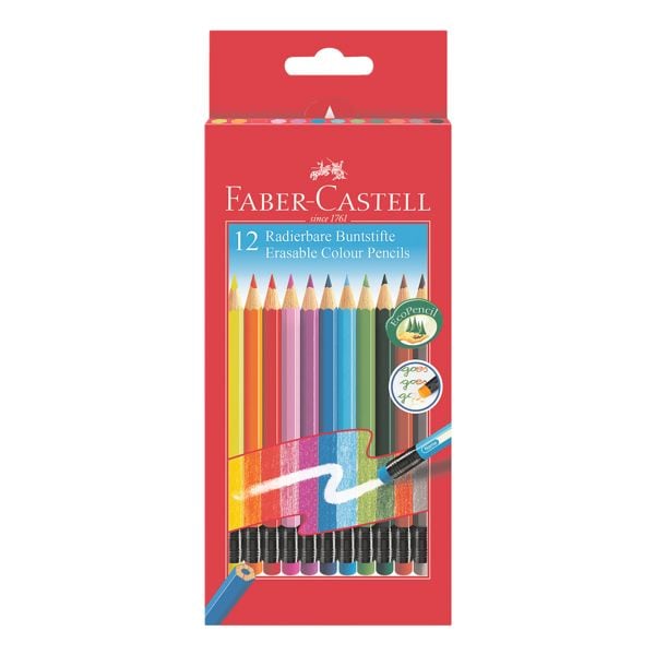 Faber-Castell Paquet de 12 crayons de couleur  gommable 