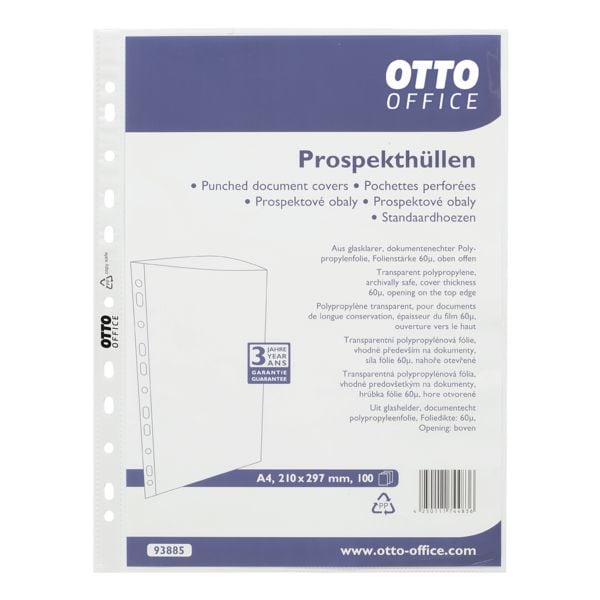 OTTO Office pochette perfore Standard A4 transparent, ouverture en haut - 100 pice(s)