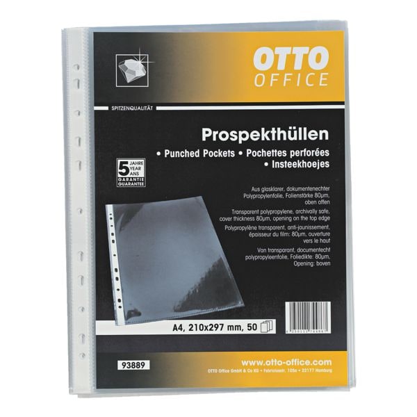 OTTO Office Premium pochette perfore Premium A4 transparent, ouverture en haut - 50 pice(s)