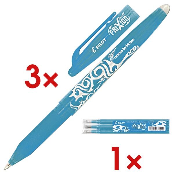 3x Stylo roller Pilot Frixion Ball 0.7, gommable avec Paquet de 3 mines pour stylo roller  Frixion 