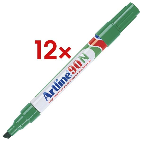 12x Artline marqueur indlbile 90N - pointe biseaute, Epaisseur de trait 2,0  - 5,0 mm (XB)