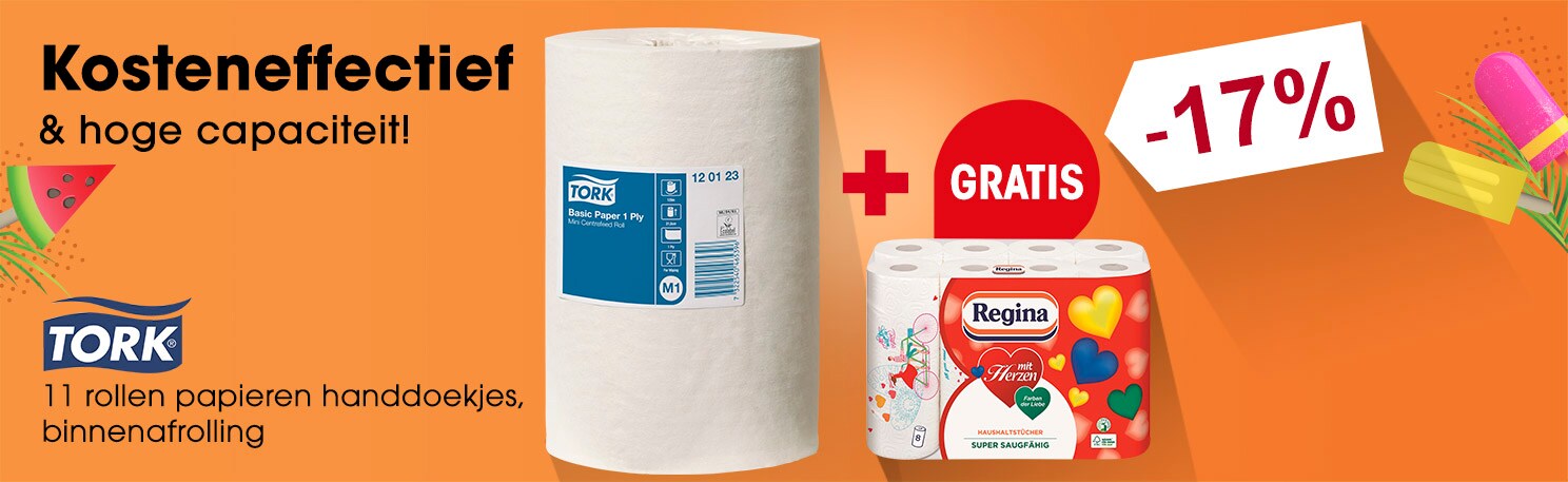 Tork 11 rollen witte papieren handdoekjes 1-laags (wit, niet geperforeerd, 21,5 cm x 120 m) incl. keukenrollen