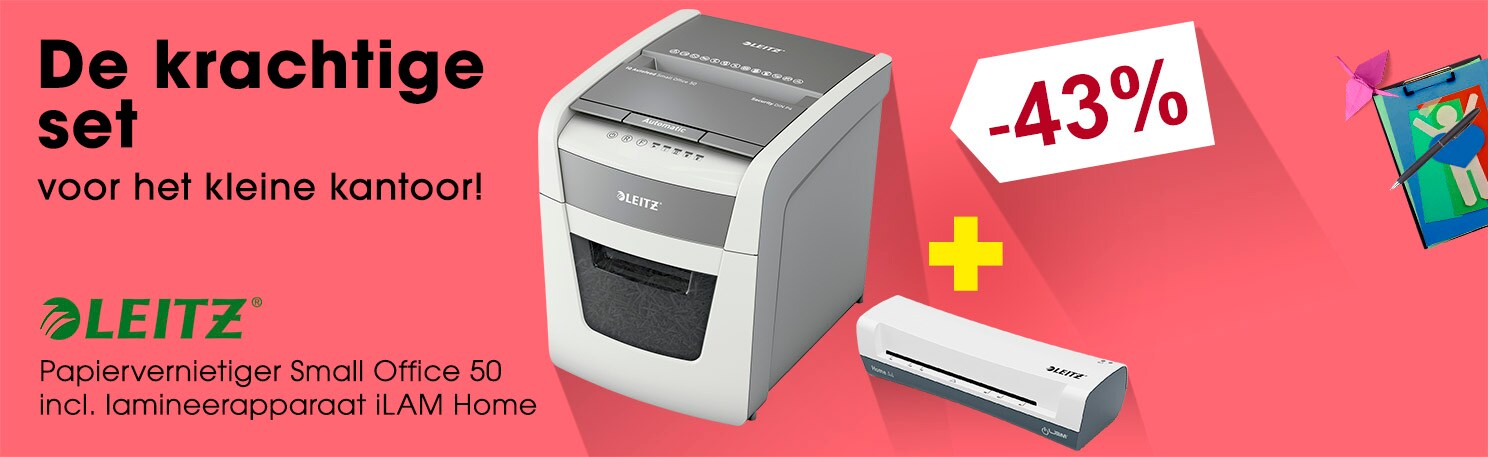 LEITZ Papiervernietiger »Small Office 50« P4 incl. lamineermachine Home A4 »iLAM Home«