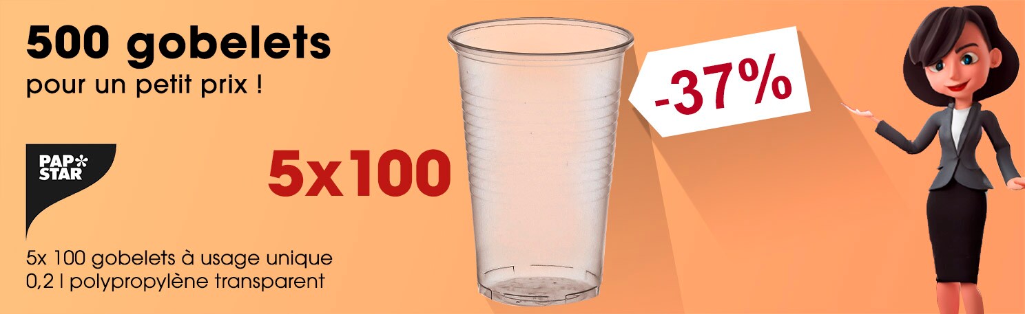 Papstar 5x paquet de 100 gobelets  usage unique 0,2 l transparent