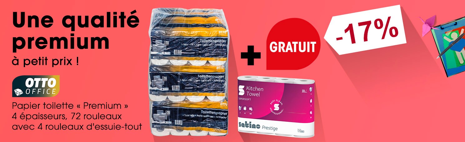OTTO Office Premium Papier toilette  Premium  4 paisseurs 72 rouleaux (9 paquets de 8 rouleaux) avec rouleaux d'essuie-tout 3 paisseurs, 4 rouleaux