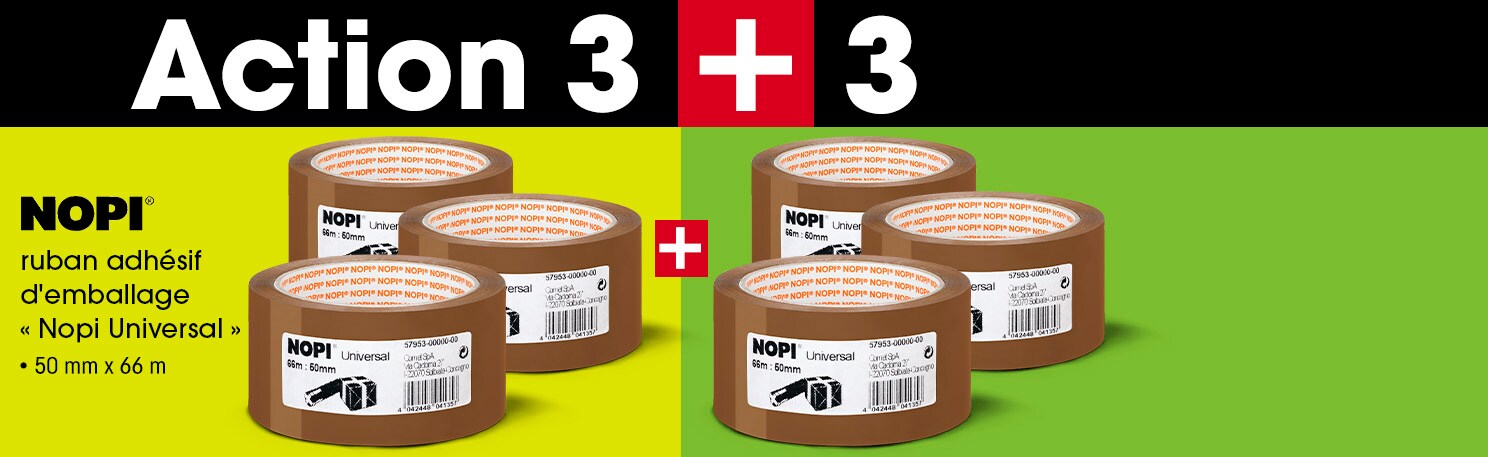 Nopi Offre spciale 3 + 3 : 6x ruban adhsif d'emballage  Nopi Universal  50 mm x 66,00 m marron
