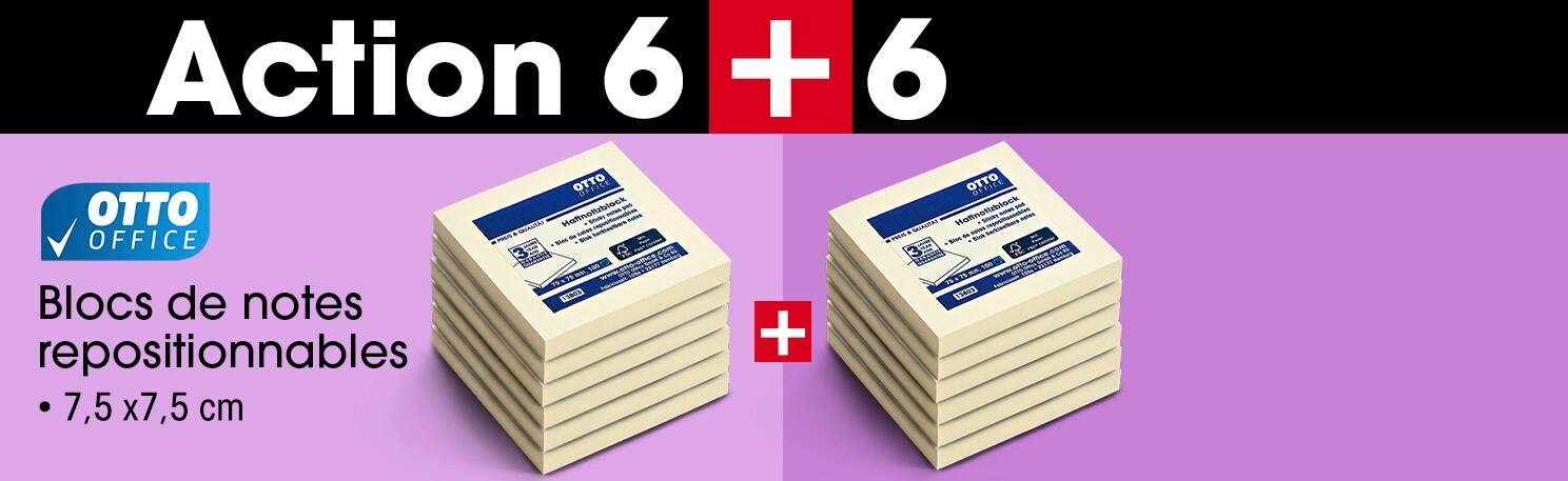 OTTO Office Action 6 + 6 : 12 blocs de notes repositionnables 75 x 75 mm jaunes