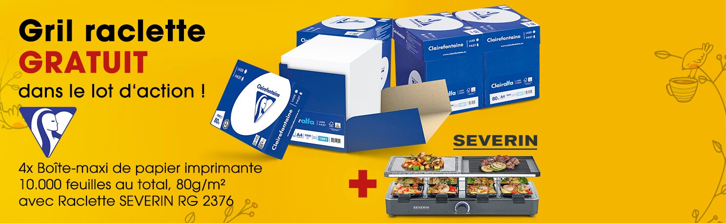 Clairefontaine 4 botes-maxi de 2500 feuilles de imprimante multifonction avec appareil  raclette avec pierre  griller naturelle et plaque de cuisson RG 2376