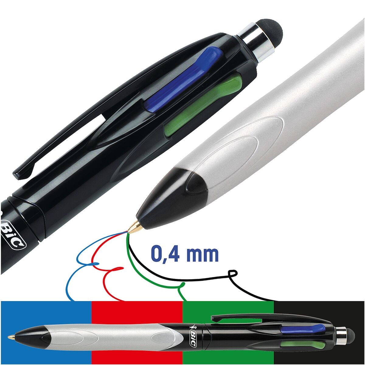BIC 4 Colours Grip Stylus Mehrfarb-Kugelschreiber blau, schwarz, rot, grn, dokumentenecht