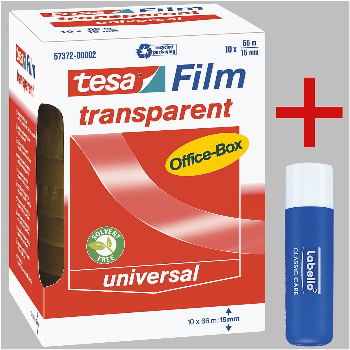 tesa Klebeband Office Box, transparent, 10 Stück, 15 mm/66 m inkl. Lippenpflegestift »Labello Classic«