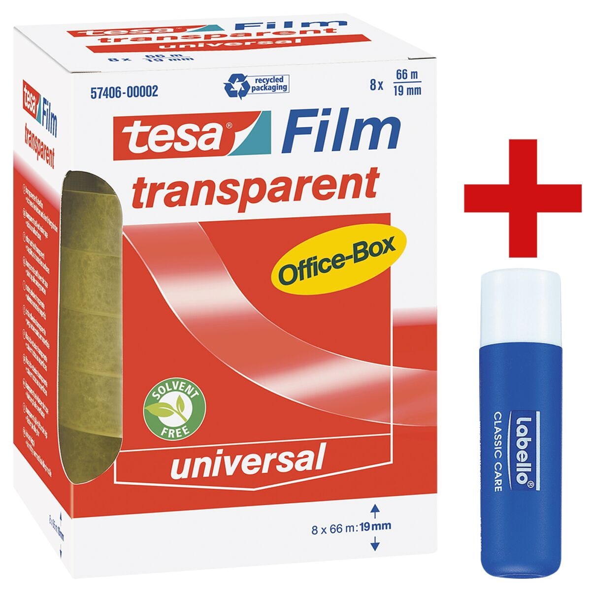 tesa Klebeband Office Box, transparent, 8 Stück, 19 mm/66 m inkl. Lippenpflegestift »Labello Classic«