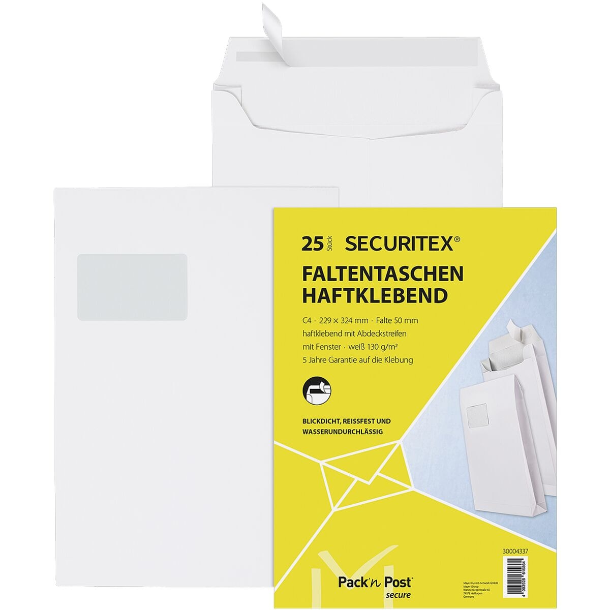 Pack'n Post Securitex Faltentaschen C4 mit Fenster 25 Stck blickdicht / reissfest / wasserundurchlssig