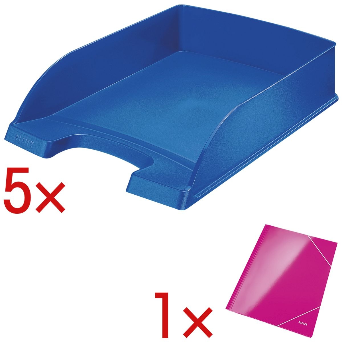 5x LEITZ Briefablage 5227, A4 Polystyrol, stapelbar bis 12 Stück, inkl. Eckspannermappe »Wow«