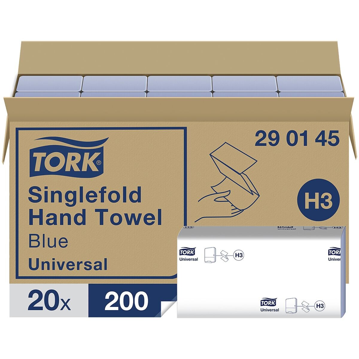 Papierhandtücher Tork 290145 1-lagig, blau, 22,5 cm x 23 cm mit Z-Falzung - 4000 Blatt gesamt