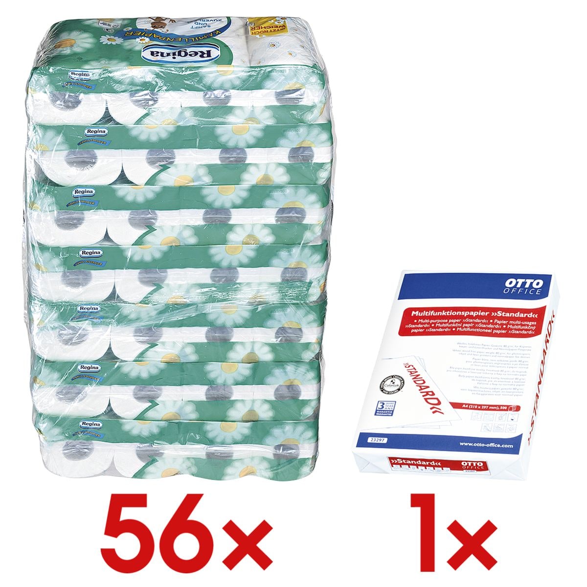Regina Toilettenpapier Kamille 3-lagig, weiß - 56 Rollen (7 Pack à 8 Rollen) inkl. Multifunktionspapier »Standard«