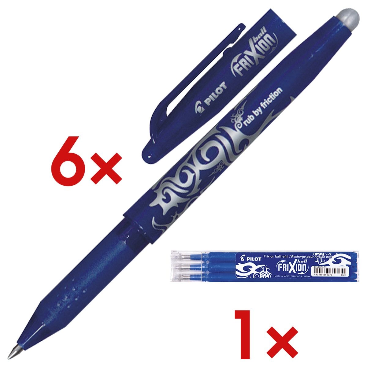 6x Tintenroller Pilot FriXion Ball 0.7, radierbar inkl. 3er-Pack Tintenrollerminen »Frixion«