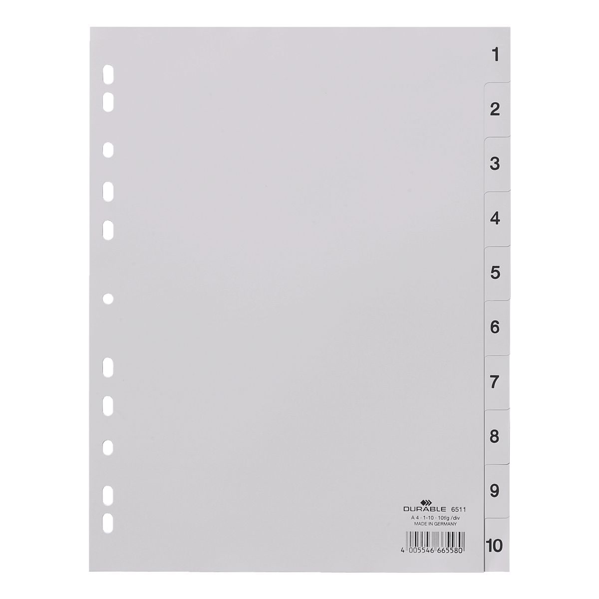 Durable Register, A4, 1-10 10-teilig, grau, Kunststoff