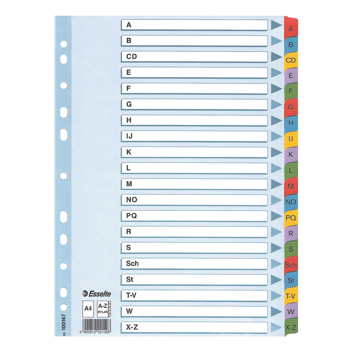 Esselte Register, A4, A-Z 20-teilig, weiß / mehrfarbige Taben, Karton