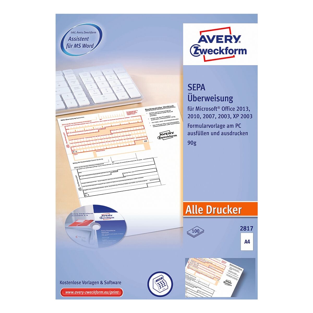 Avery Zweckform Formularvordrucke SEPA-berweisung/Zahlschein inkl. Software