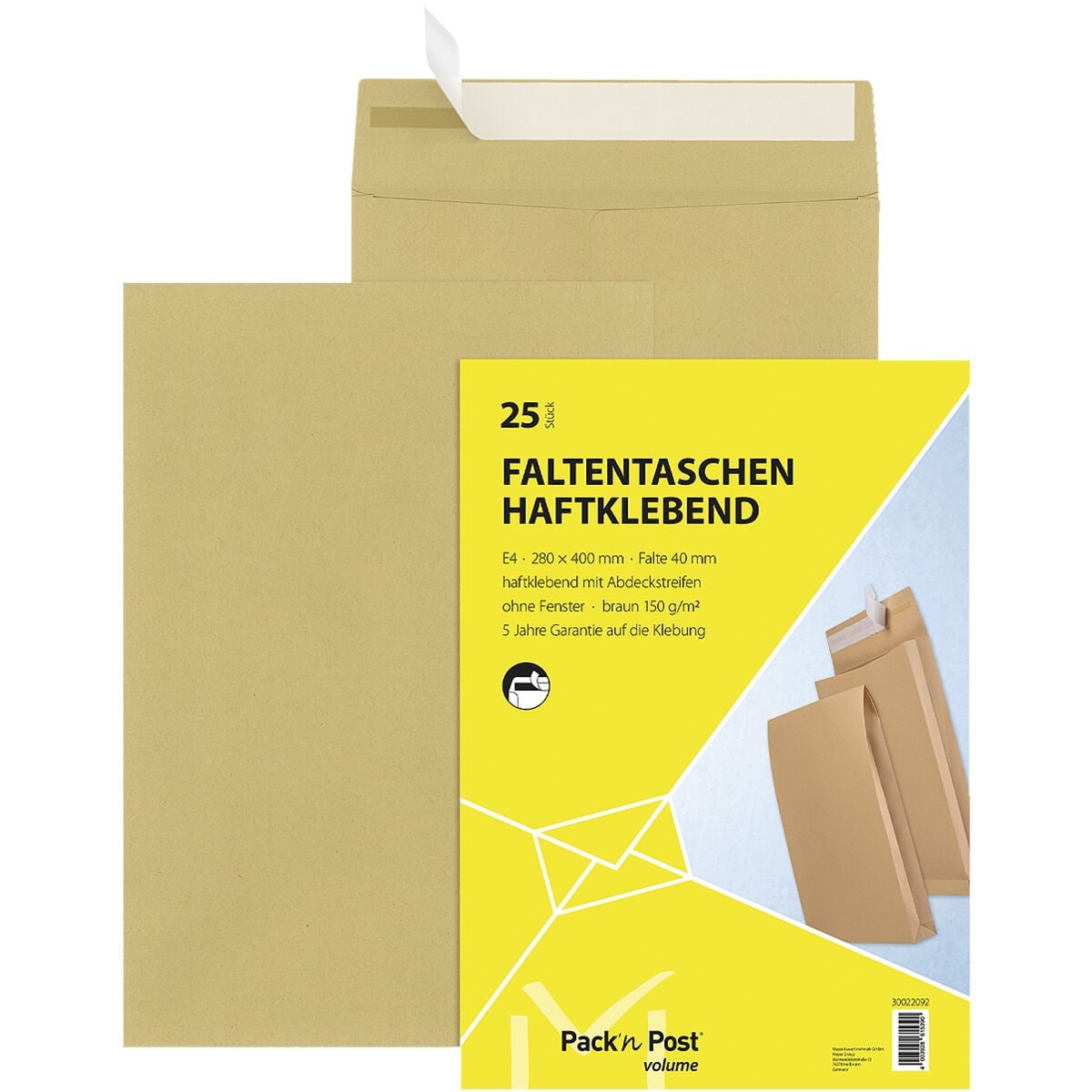 Mailmedia 25 Faltentaschen mit Steh-/Klotzboden, E4 ohne Fenster