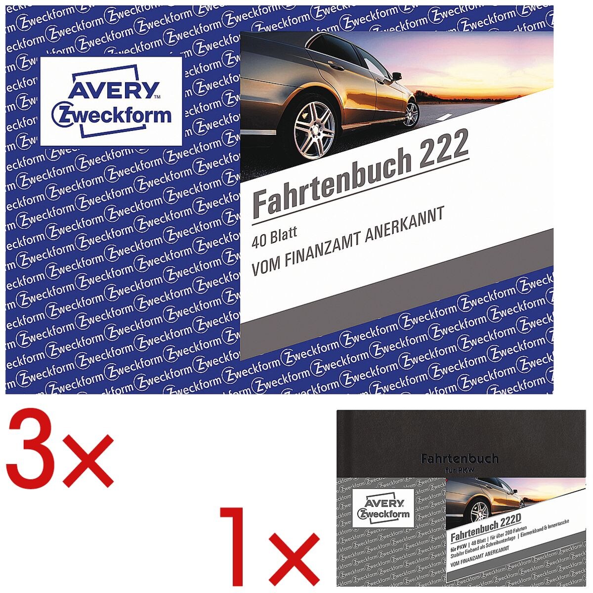 Avery Zweckform 3x Formularbuch »Fahrtenbuch 222« inkl. 1x Formularbuch »Fahrtenbuch 222D«