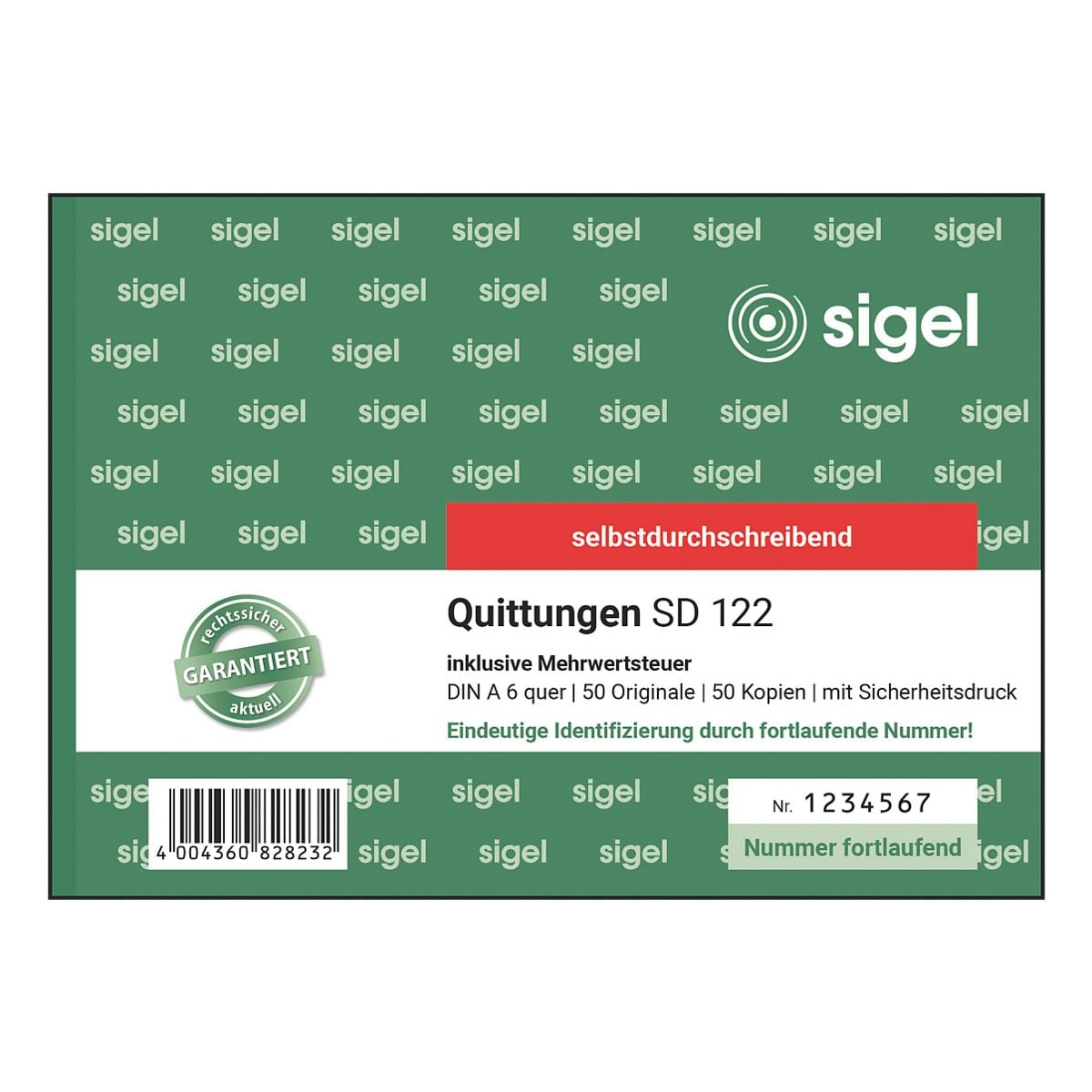 Sigel Formularbuch Quittung inkl. MwSt. SD122